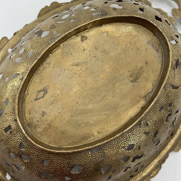 Vintage Ornate Brass Victorian Basket Tray Dish Floral Design 13.5'' - Picture 5 of 10